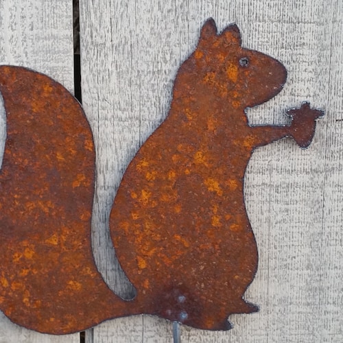 Squirrel Garden Stake , Squirrel Metal Art, Plasma cut by hand, Garden Art, Metal Garden Stake , Outdoor Metal garden Art