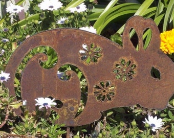 Bunny Easter Flower Rabbit Rusty Metal Garden Art Spring