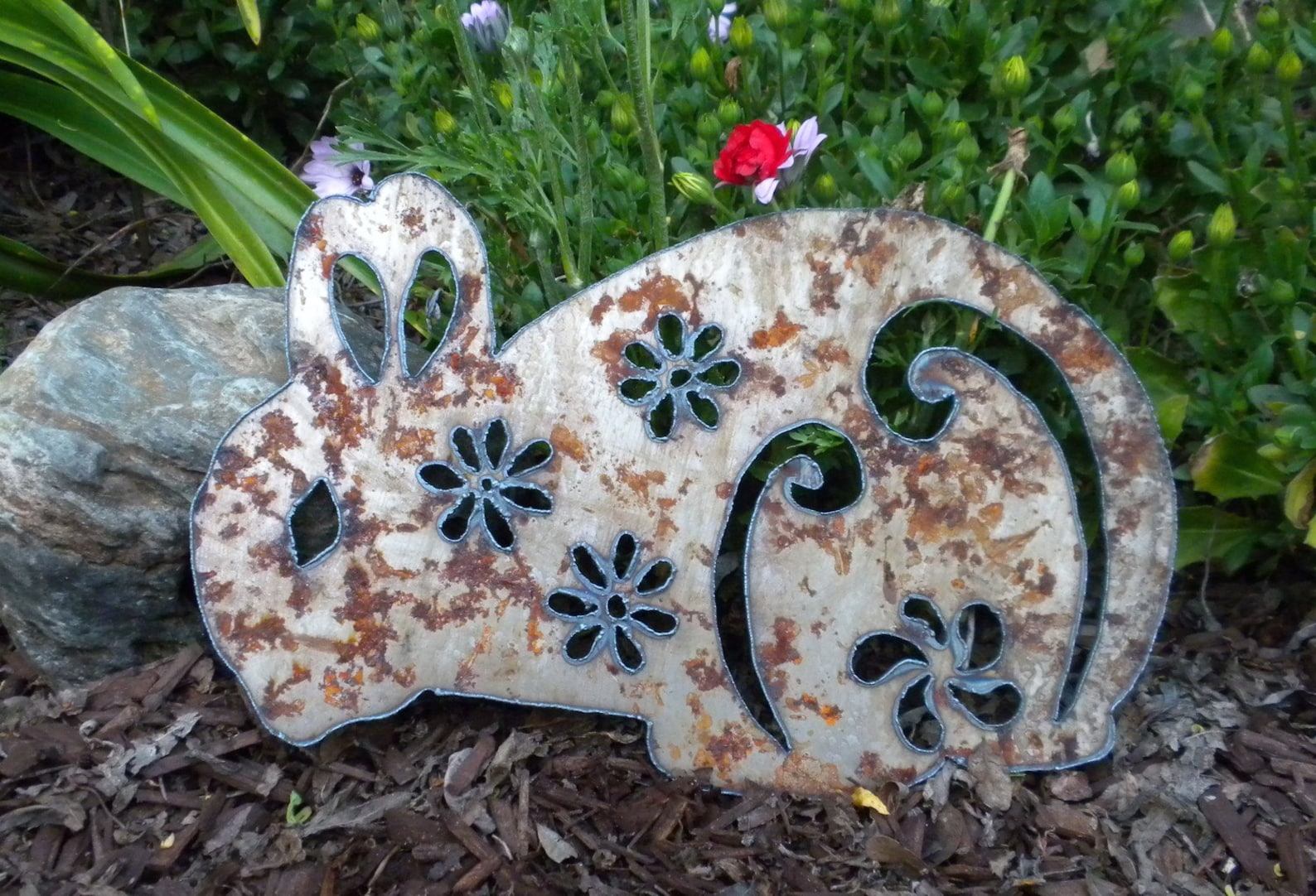 Bunny Easter Flower Rabbit Rusty Metal Garden Art Spring - Etsy