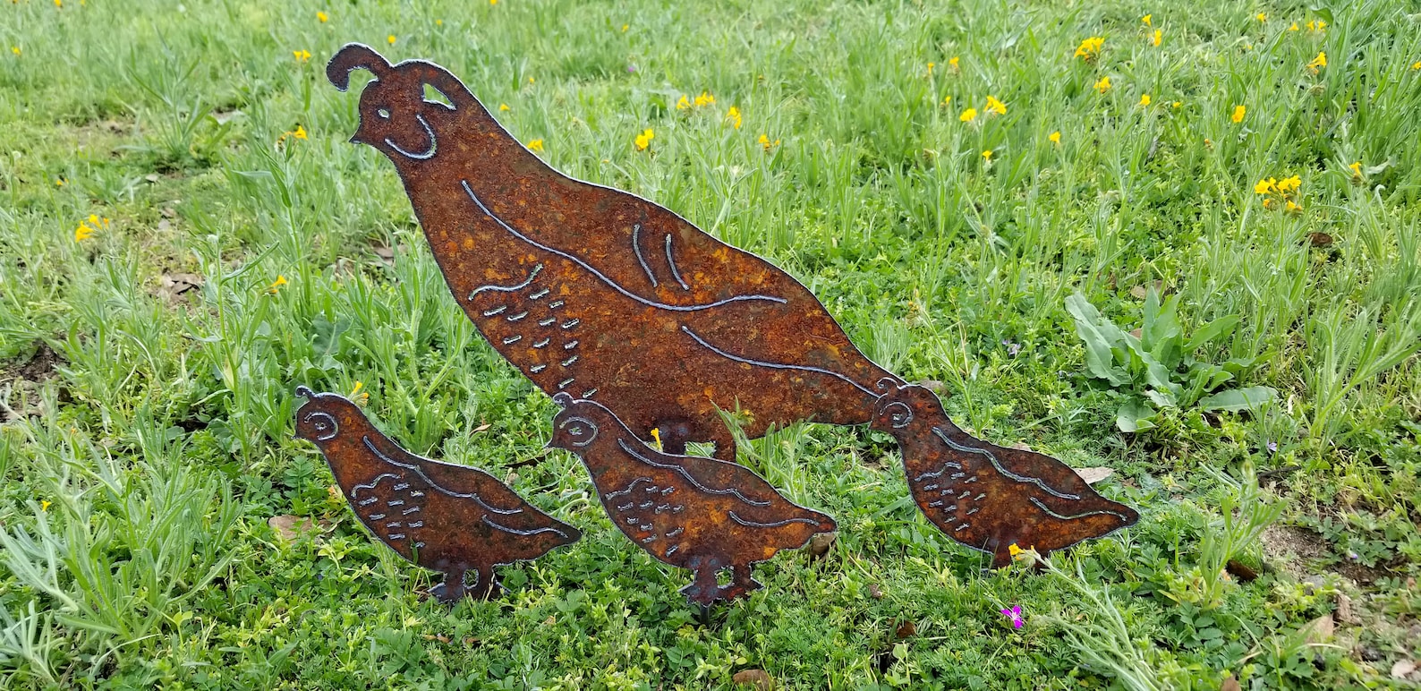 Rusty Metal Quail Family Quail Garden Art Quail Metal Yard Etsy New