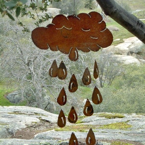 April Showers Cloud & Raindrop Rusty Metal Wind Chime image 1