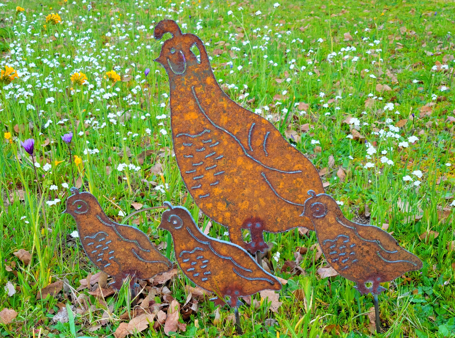 Rusty Metal Quail Family Quail Garden Art Quail Metal Yard Etsy