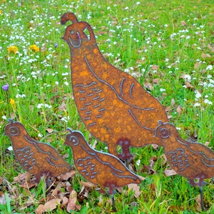 Rusty Metal Quail Family, Quail Garden Art, Quail Metal Yard Art, California Quail, Outdoor Metal garden Art, Quail Family