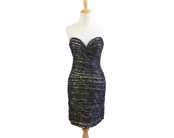 1980\u2019s Vicky Tiel couture black velvet and cheetah print dress