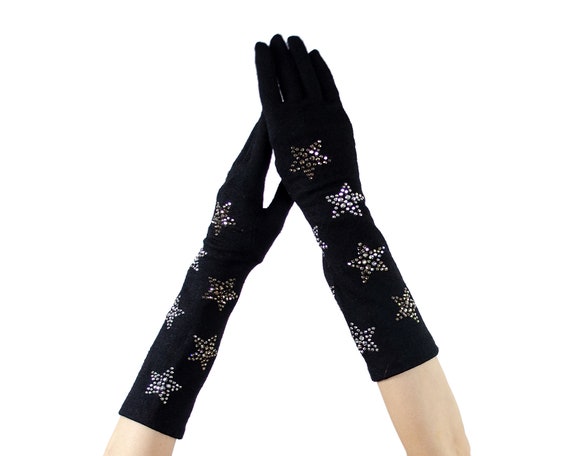 Vintage 1950s Wool Knit Gloves Glittering with Pro