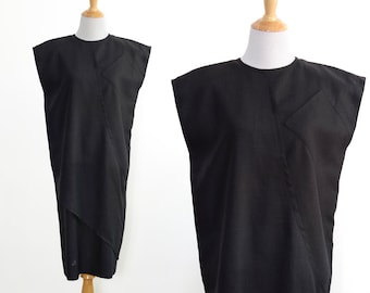 80s Designer Guy Laroche Wool Shift Dress with Draping and Button Details