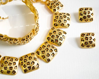 Full Out Wild Glam Gem-Craft Leopard Parure Featuring Gold Plate, Black Enamel and Citrine Rhinestones - Mint