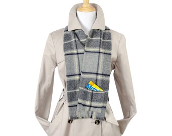 Mens Plaid Grey and Blue Woven Wool Winter Pocket Scarf