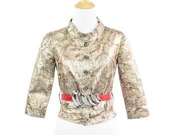 Burberry Gold and Silver Metallic Floral Brocade Cropped Jacket