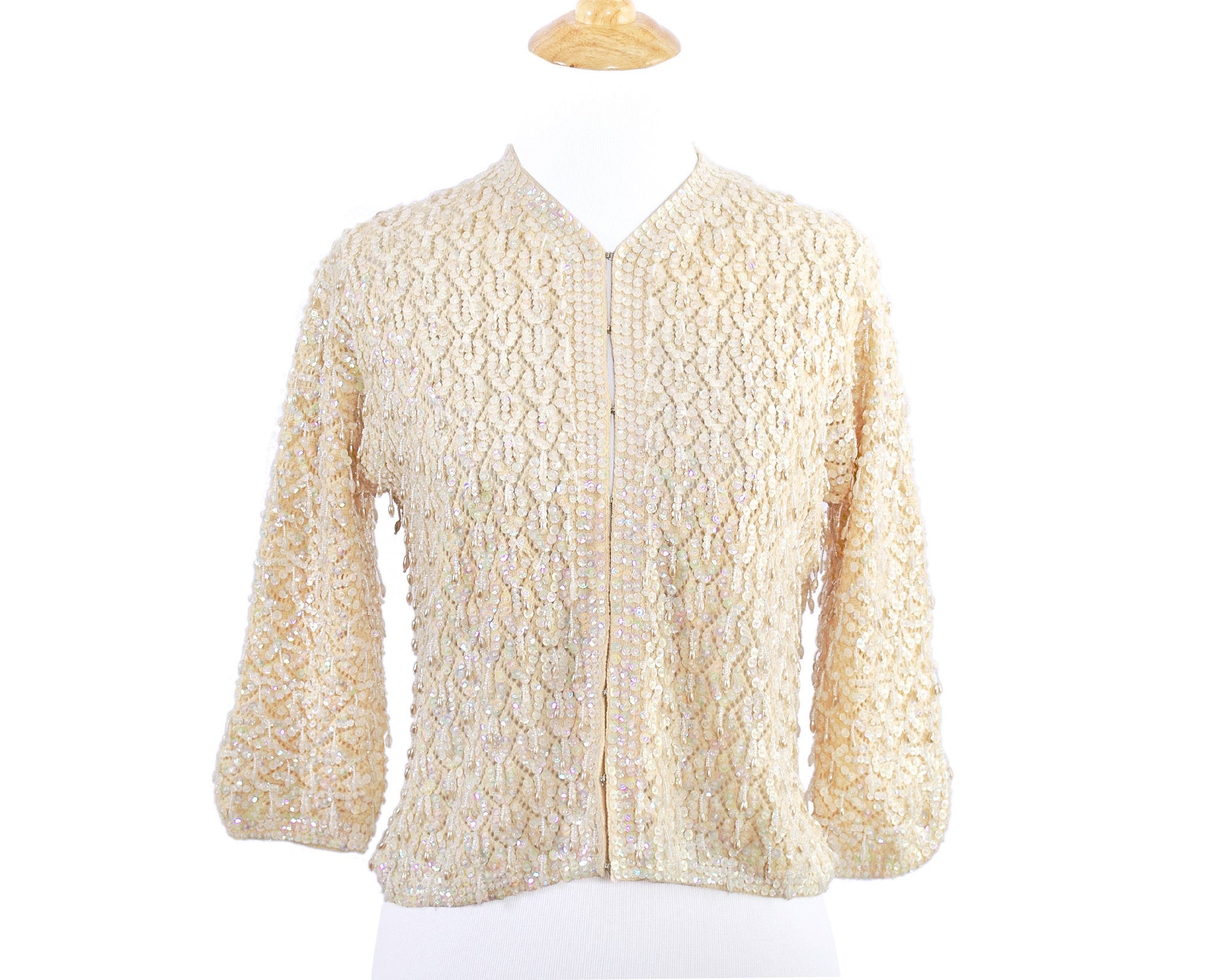 Cavanagh's Ivory Knit Cardigan With Aurora Borealis