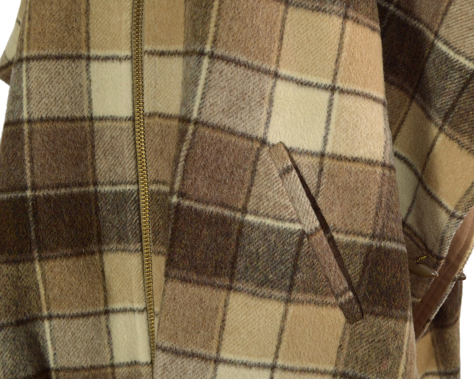 70s Brown Plaid Wool Zip up Blanket Poncho Etsy