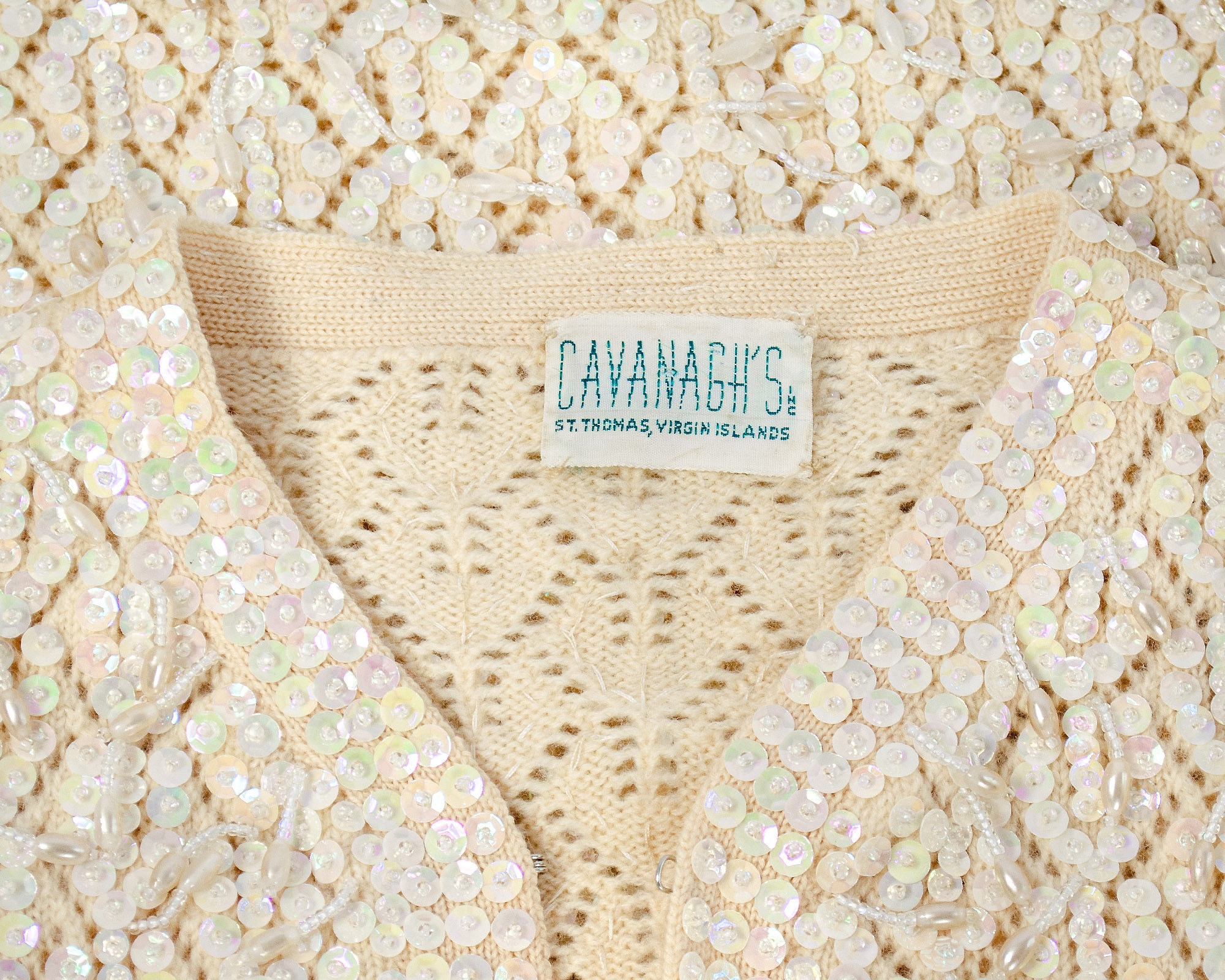 Cavanagh's Ivory Knit Cardigan With Aurora Borealis