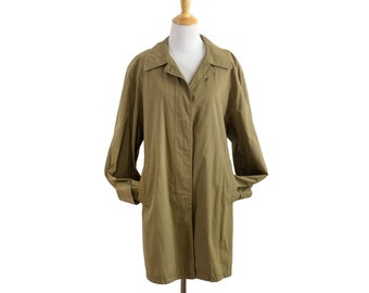 Tadon Italy Oversized Slouchy Baggy Olive Green Swing Trench Coat in Crisp Cotton