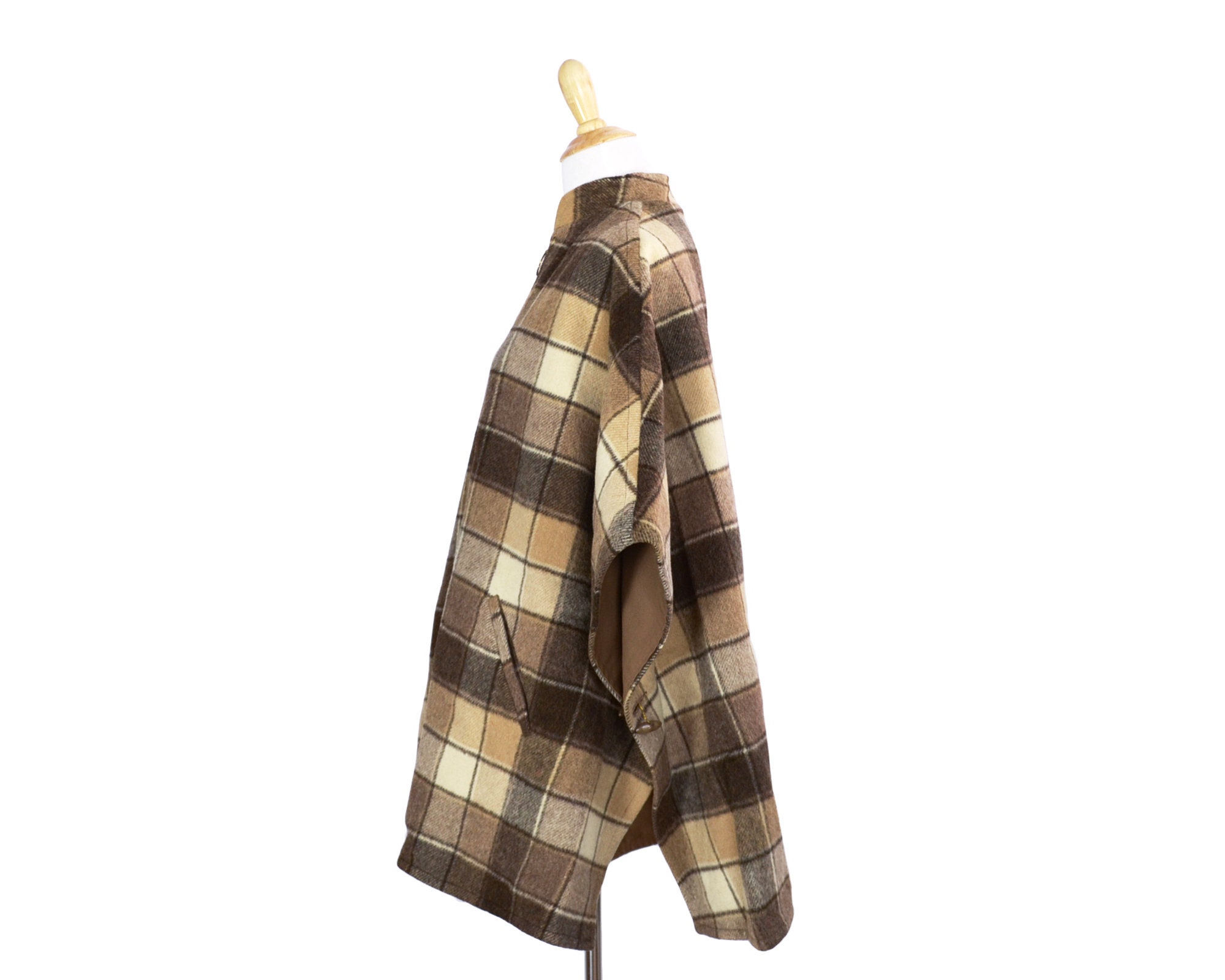 70s Brown Plaid Wool Zip up Blanket Poncho - Etsy