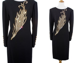 All-Out-Glam Bob Mackie Cocktail Dress With Dazzling Rhinestone Feather Detail