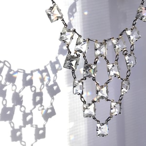Antique Art Deco Square Cut Crystal Necklace in Sterling Silver