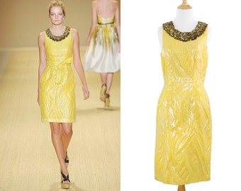 Monique Lhuillier Sunflower Yellow Embellished Shift Dress