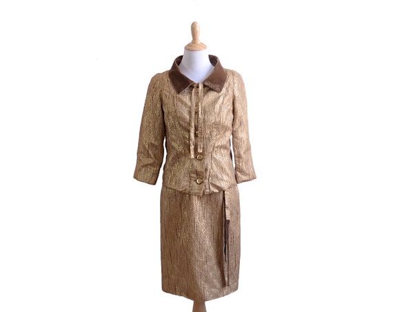 Jean Dessès Gold Lamé and Silk Cocktail Dress Set