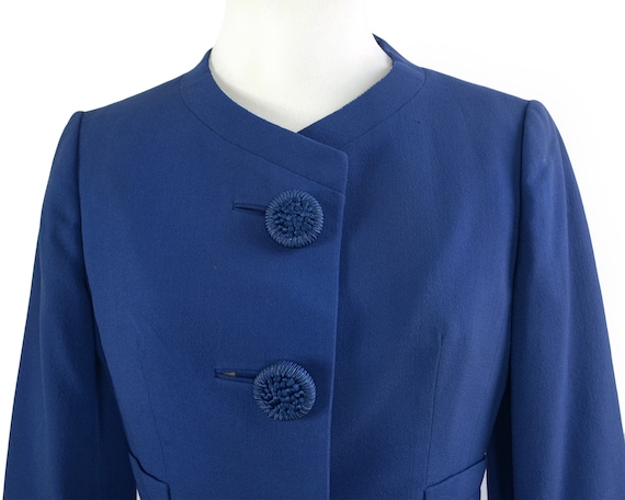 60s Blue Wool Cropped Jacket with Statement Button