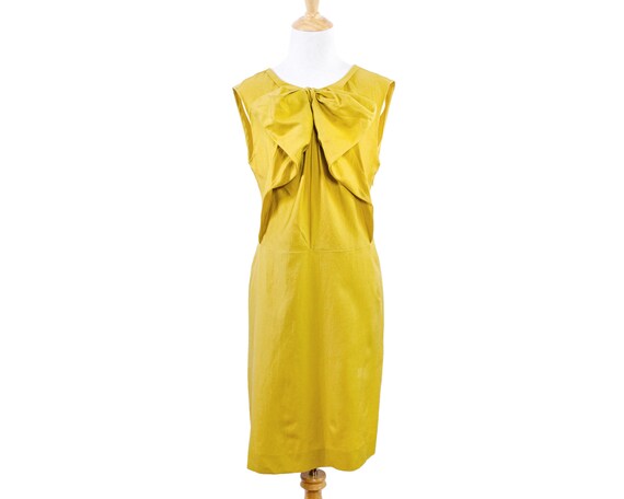 Marni Marigold Ochre Yellow Bow Dress in Silk Cott