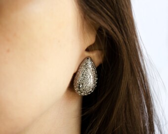 80s Laura Biagiotti Oversized Pavé Set Rhinestone Crystal Teardrop Earrings