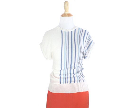 Vintage 1980s Pastel Blue Stripe Knit Top - image 2