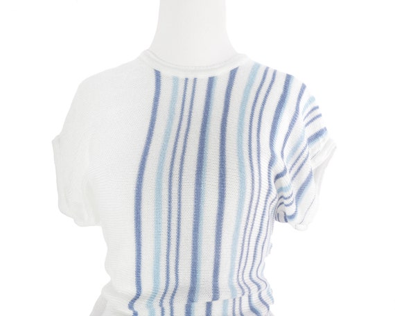 Vintage 1980s Pastel Blue Stripe Knit Top - image 4