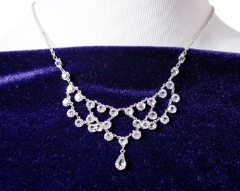 Vintage Dangling Open Back Crystal Necklace with Teardrop Center Stone