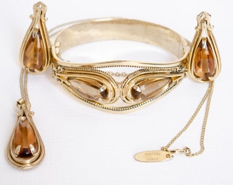 1950s Vintage Whiting and Davis Parure in Gold Tone and Topaz