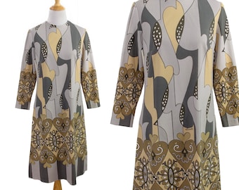 60s Psychedelic Boho Poly Knit Long Sleeve Shift Tunic Dress