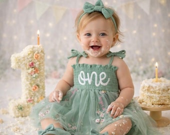 Flower Girl Dress for 1st Birthday, Cake Smash Outfit, Baby Girl Sage Green Tulle