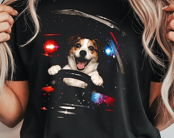 Funny Dog Driving Car with Police Lights | PNG Sublimation Design | Digital Download | Dog Lover Gift