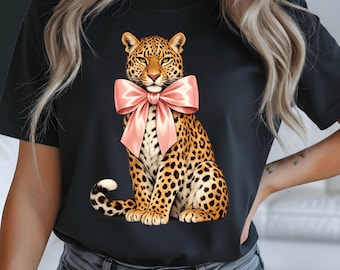 Leopard PNG, Leopard Print Png, Coquette Png, Leopard Clipart, Pink Bow Png, Coquette Leopard Shirt Sublimation, Girly Bow Design Png