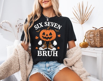 Funny Pumpkin Head Halloween Clipart: Six Seven Bruh Design (Digital Download)