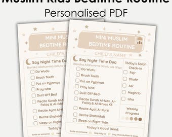 Personalised Muslim Kids Bedtime Routine Chart | Islamic Printable for Children | Calm Evening Routine