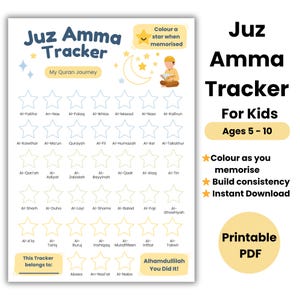 Juz Amma Tracker for Kids Printable | Quran Memorisation Chart | Islamic Learning Activity | Surah Tracker PDF | Instant Download
