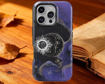Celestial Sun Moon Phone Case for iPhone 17 16 15 14 13 12 Pro Max Plus , Galaxy Starry Sky Protective Cover for Samsung Galaxy S23 S24 S25