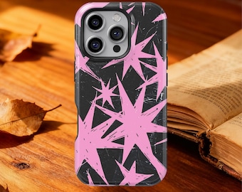 Pink Star Pattern Phone Case for iPhone 17 16 15 14 13 Pro Max, Samsung Galaxy S25 S24 S23 Ultra, Y2K Punk Cute Protective Case Gift for Her
