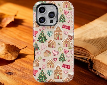 Cute Gingerbread House, telefoonhoesje met koekjespatroon, Warm House Esthetic Cover voor iPhone 17 16 15 14 13 12 Pro Max en Samsung S25 S24 S23 S22