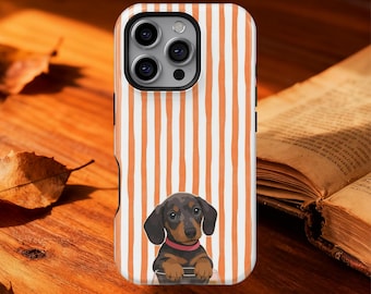 Niedliche Dackel Hund Handytasche, Gestreifte Abdeckung für iPhone 17 16 15 14 13 12 11 Pro Max, Samsung S21 S22 S23 S24 S25 Ultra