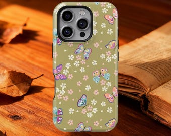 Colorful Butterfly Floral Phone Case for iPhone 17 16 15 14 13 Pro Max, Samsung S25 S24 S23 Ultra, Cute Spring Flowers Pastel Nature Cover