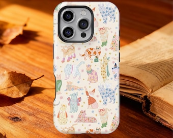 Cute Cat Design Phone Cover for iPhone 17 16 15 14 13 12 11 Pro Max MagSafe Case, Cat collage Protective Cover for Samsung S24 S25 S26 Ultra