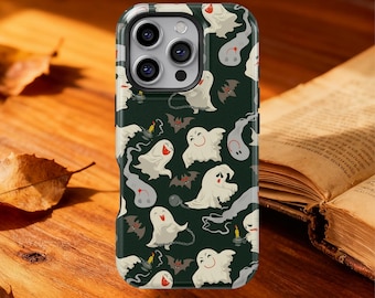 Custodia per telefono con motivo fantasma di Halloween per iPhone 17 16 15 14 13 12 11 Pro Max Plus, custodia protettiva con pipistrello spettrale per Samsung Galaxy S23 S24 S25