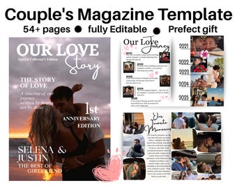 Modèle personnalisé de magazine de couple, cadeau d'anniversaire personnalisé pour petit ami, cadeaux d'anniversaire pour lui et elle, magazine toile, cadeau d'amour, 327