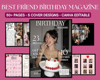Plantilla editable de revista de cumpleaños / Regalo de revista en Canva / Recuerdo de cumpleaños personalizado