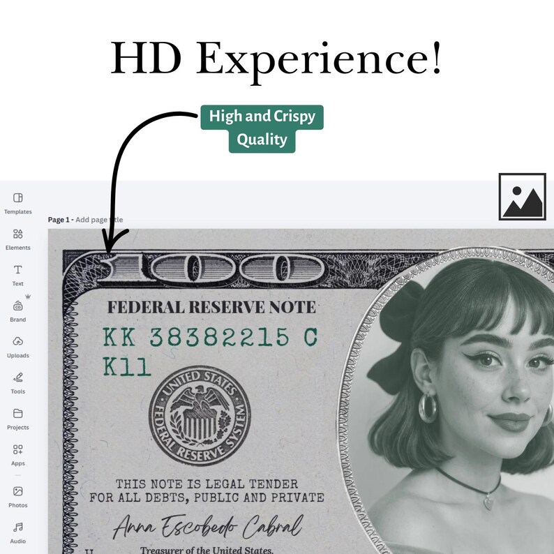 Custom Note Bill Custom Money Gift, Personalized 100 Dollar Bill, Customizable Canva ...