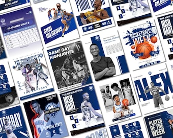 Sjablonen voor basketbal voor sociale media Canva-sjablonen voor wedstrijddag Game Day Player-spotlights Canva-sjablonen Basketbalposter Speler van de maand