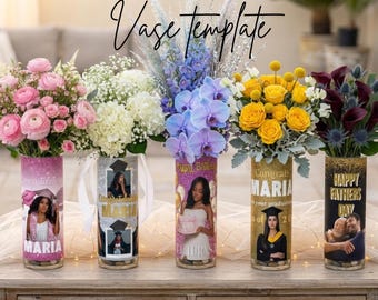 Plantilla editable para envolver jarrones de Dollar Tree Plantilla para envolver jarrones de graduación Plantilla editable para envolver jarrones conmemorativos Plantilla de Canva para envolver jarrones de cumpleaños