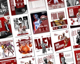 Plantillas de Canva para redes sociales de baloncesto Plantillas de Canva para el día del partido Perfiles de jugadores para el día del partido Plantillas de Canva Póster de baloncesto Jugador del mes