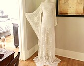 Vintage Lace Wedding Dress Sheer Cream Lace BoHo Hippie Wedding Dress Women 39 s Victorian LACE Angel Bell Sleeve Maxi Dress